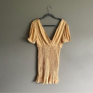 NWT Lumiere Urban Outfitters Yellow Smocked Bodycon Floral Dress